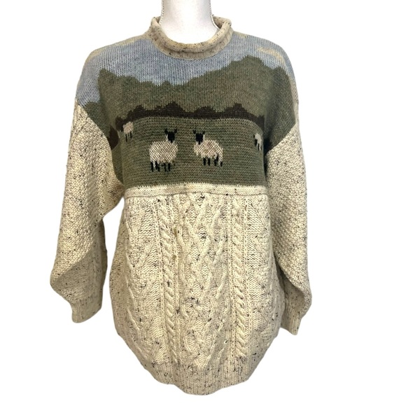 Bracken Countrywear Sweaters - Vintage BRACKEN Country Wear 100% Wool Chunky Fisherman Sheep Farm Sweater